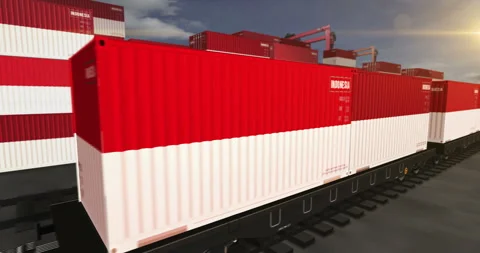 Indonesia export containers on cargo train wagons loop Stock Footage 325180251