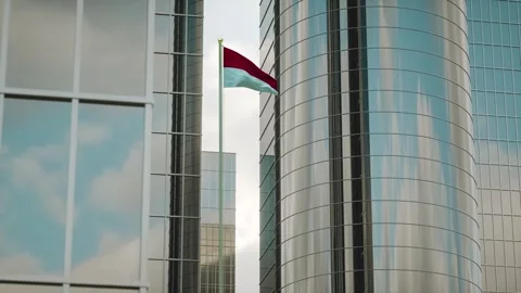 Indonesia Flag 3D Render Animation on Pole with City Buildings Stock-Footage 332879627