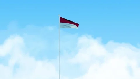 Indonesia Flag 3D Render Animation Waving on Pole with Blue Sky Stock-Footage 332962765
