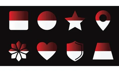 Indonesia flag icon set in various shapes for national holiday and travel c.. Stock Illustration