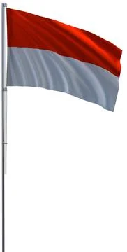 Indonesia flag on metal flagpole flies in wind 3D rendering Иллюстрация