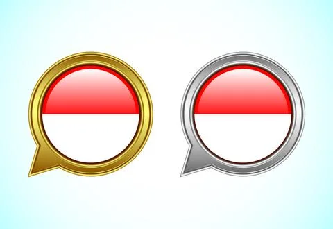 Indonesia flag speech bubble. Speaking flag icon in gold and silver color Illustrazione stock