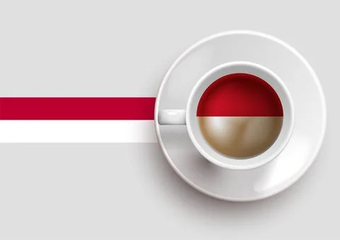 Indonesia flag with a tasty coffee cup on top view Stock Illustration