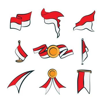 Indonesia flag in various creative design. Vector illustration on a white bac Stock Illustration