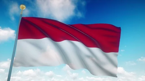 Indonesia Flag Waving 3D Rendering Blue Sky Background - Seamless Loop 4K Stock Footage 94404415