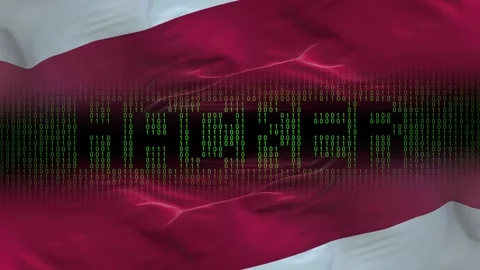 Indonesia flag - Waving flag on matrix binary code background Stock Footage 321420094