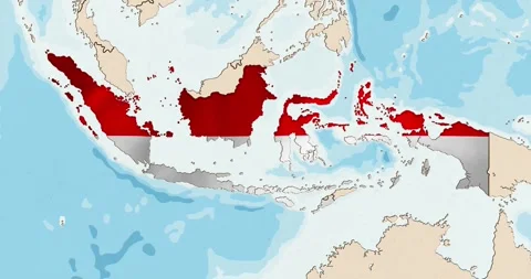The indonesia flag waving inside the country on a world map Stock Footage 339033242