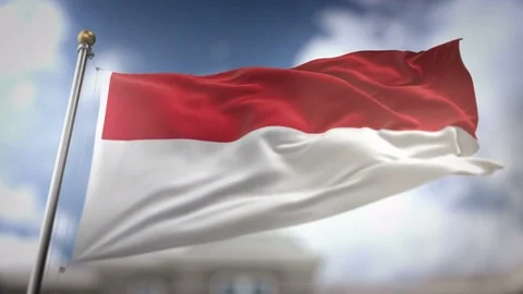 Indonesia Flag Waving Slow Motion 3D Rendering Blue Sky Background - Seamle.. Stock Footage 75320268