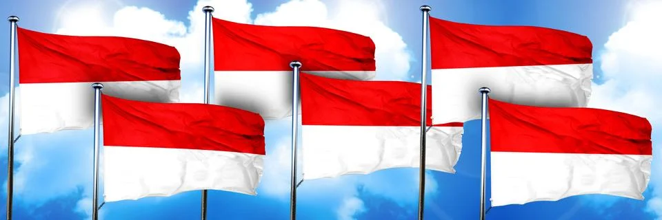 Indonesia flags, 3D rendering, on a cloud background Illustrazione stock