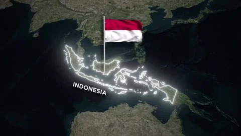 Indonesia Glowing Border Map Animation with 3D Waving of Indonesia National.. 库存影片 330259954