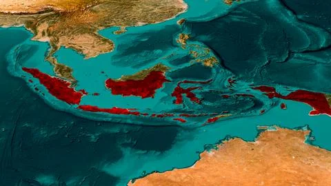 Indonesia Highlighted in Red on Satellite Map of Southeast Asia Stock Illustration