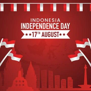 Indonesia Independence Day Background with Flags and Landmarks. Vector illu.. Stock Illustration