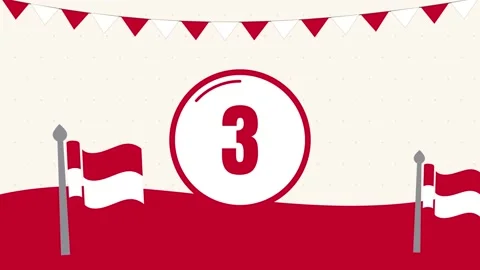 Indonesia Independence Day countdown from 5 to 0 with waving red and white Vídeos de archivo 348303223