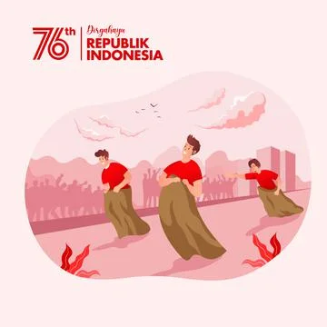 Indonesia independence day greeting card with traditional games concept illus Stock Illustration