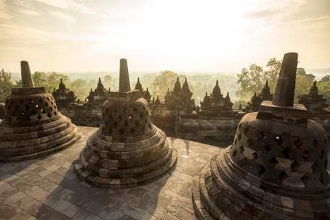 Indonesia, Java, Borobudur Temple Complex Stock Photos