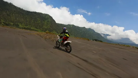 Indonesia, Java, December 28 2022 motocross video with fpv drone. Stock Footage 238361292