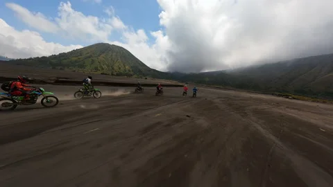 Indonesia, Java, December 28 2022 motocross video with fpv drone. Stock Footage 238361700