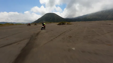 Indonesia, Java, December 28 2022 motocross video with fpv drone. Stock Footage 238361942