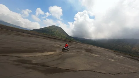 Indonesia, Java, December 28 2022 Volcano motocross video with fpv drone. Stock Footage 239515224
