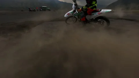 Indonesia, Java, December 28 2022 Volcano motocross video with fpv drone. Stock Footage 239515333