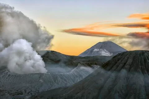 Indonesia, Java, Volcanos Bromo, Batok and Semeru in the morning Photos