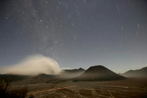 Indonesia, Java, Volcanos Bromo, Batok and Semeru at night Photos