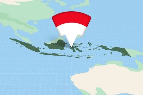 Indonesia Location Highlighted on Asian Map with Flag Icon. 库存插图