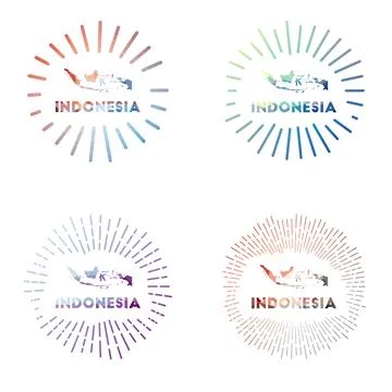 Indonesia low poly sunburst set. Logo of country in geometric polygonal sty.. Stock Illustration
