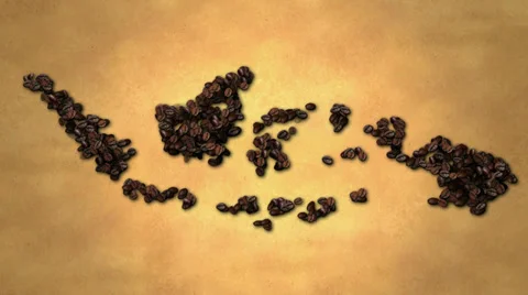 Indonesia map Coffee Bean on Old Paper Stop Motion 4K Resolution Ultra HD Stock Footage 39840716