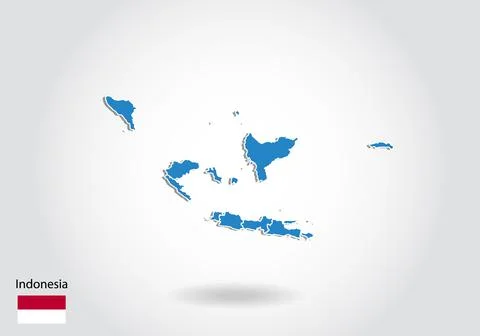 Indonesia map design with 3D style. Blue Indonesia map and National flag. Sim Stock Illustration