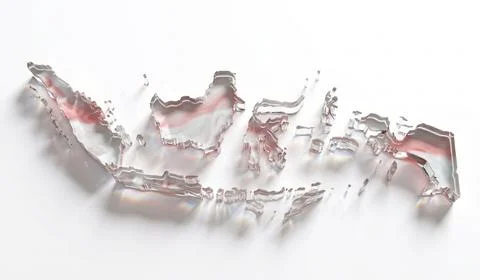 Indonesia map glass 3d rendering with national flag colors on white backgroun Stock Illustration