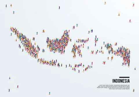Indonesia Map. Large group of people form to create a shape of Indonesia Map. Stock Illustration