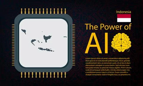 Indonesia map with microchip war and AI concept on circuit board, Power of .. 스톡 일러스트
