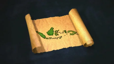 Indonesia Map Painting Unfolding Old Paper Scroll 3D 4K Stock Footage 59000267