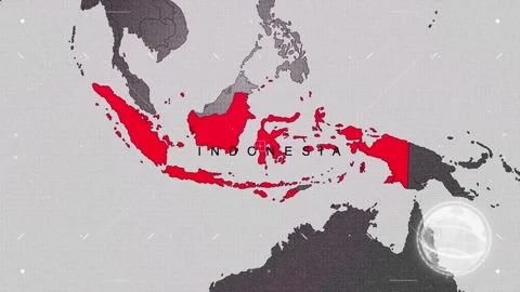 Indonesia Map Red and Gray with Effects Stock Footage 342456735