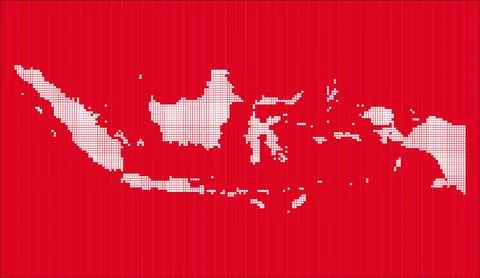 Indonesia map in red and white colors featuring abstract digital dot pattern Stock Illustration
