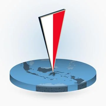Indonesia map in round isometric style with triangular 3D flag of Indonesia Stock Illustration