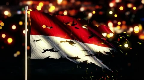 Indonesia Monaco Flag Torn Burned War Freedom Loop Animation - 4K Ultra HD UHD Stock Footage 41618739