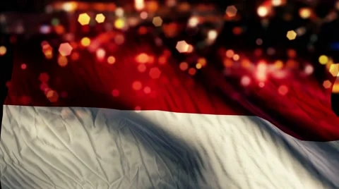 Indonesia Monaco National Flag Light Night Bokeh Abstract Loop Animation 4K Stock Footage 47603568