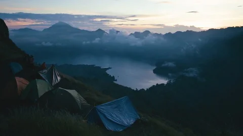 Indonesia - Mountain and lake - Camping Site Stock Footage