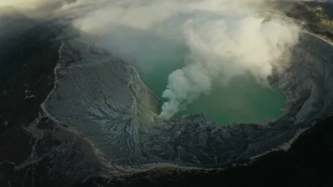 Indonesia Nature Aerial Volcano Smoke Ijen Crater 4K Stock Footage