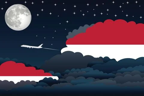 Indonesia Night Clouds Airplane Vector Illustration Stock Illustration