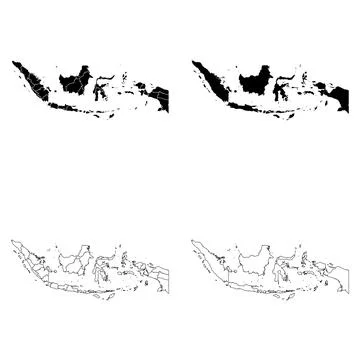 Indonesia Outline and Solid Fill Map Set. Stock Illustration