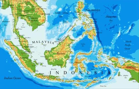 Indonesia physical map Stock-Illustration