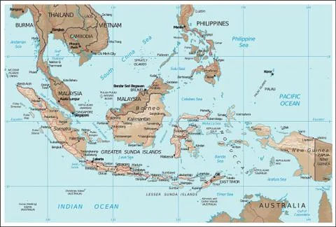 Indonesia physiography map Stock Illustration
