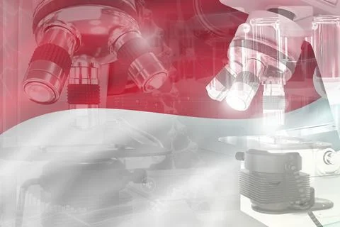 Indonesia science development conceptual background - microscope on flag Stock Illustration