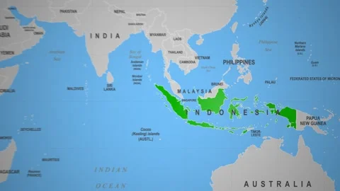 Indonesia Territory Marked on World Map 2D Animation Southeast Asia Stock Footage 317662587