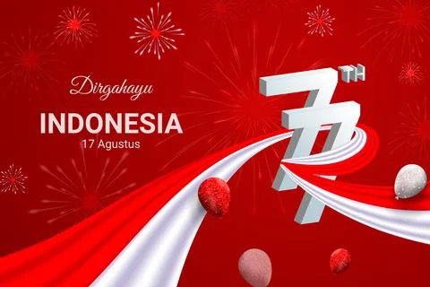 Indonesia text decorated with flags and balloons Stock Illustration