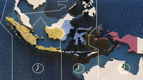 Indonesia Timezone Map 3D Render Illustration Background Ilustración de archivo
