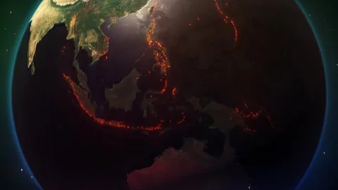 Indonesia volcanoes map, volcano basic data globe Stock Footage 309441999